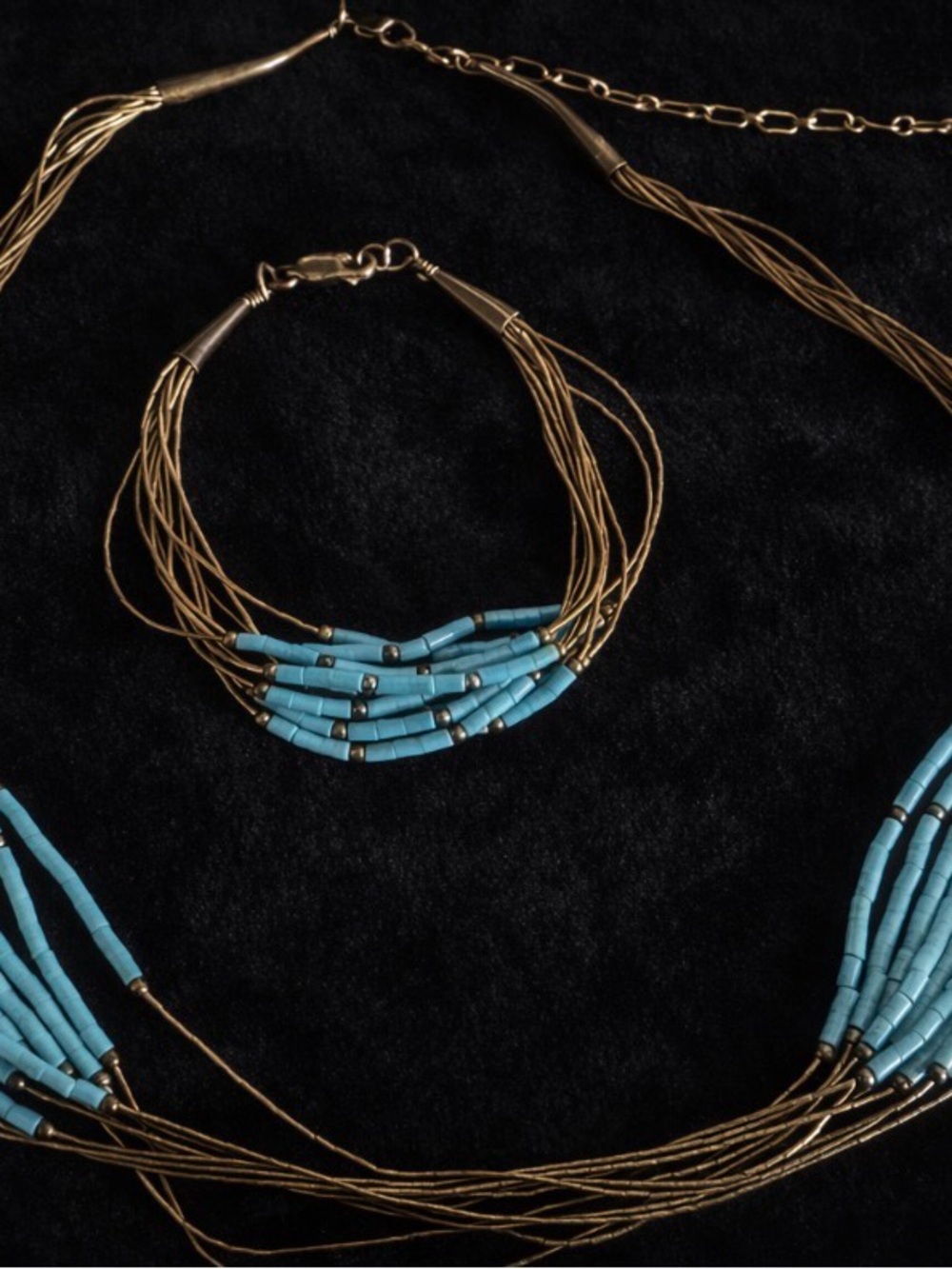 Liquid Sterling Silver Turquoise Glass Bead Necklace Bracelet Native American